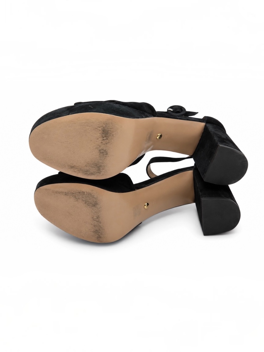 Pelle Moda Black Suede Bow Block Heel Sandals Women’s Size 9M Ankle Strap - Picture 5 of 5